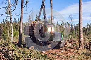 Forwarder on a clearcut in the forest
