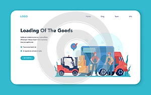 Forwarder web banner or landing page. Loader in uniform delivering