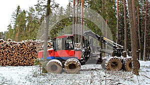 Forwarder at Winter Logging Site