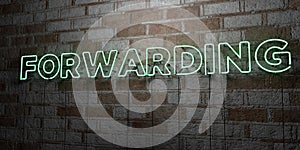 FORWARDING - Glowing Neon Sign on stonework wall - 3D rendered royalty free stock illustration