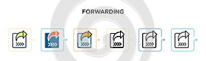 Forwarding vector icon in 6 different modern styles. Black, two colored forwarding icons designed in filled, outline, line and