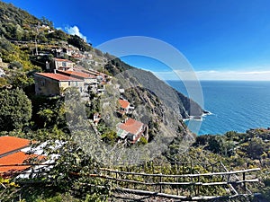 Fossala di Tramonti village over the sea, Cinque Terre, Italy, Liguria