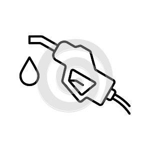 Fossil Fuel Nozzle with Hose Line Icon. Petroleum Energy Pump on Oil Gasoline Station Pictogram. Fuel Nozzle Holder on