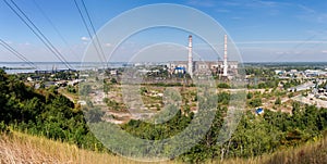 Fossil fuel thermal power station against the sky