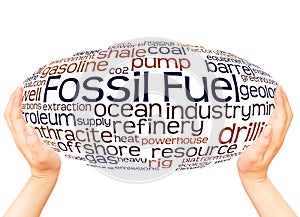 Fossil Fuel word cloud hand sphere concept