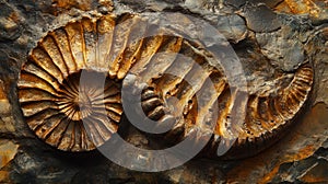 Fossilized Ammonite Shell in Rock Formation