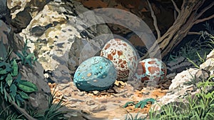 Fossilized dinosaur eggs and nests giving clues about their nesting habits and parental care illuminating aspects of photo