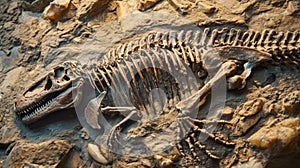 Fossilized remains of marine reptiles like Mosasaurs and Plesiosaurs indicating the impact of the extinction on ocean