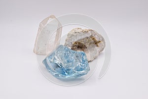 Fossils and Gems on White Background