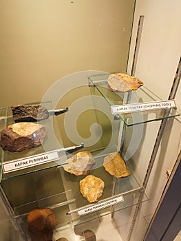 Fossils of stone tools used by ancient humans in the Sangiran Museum.