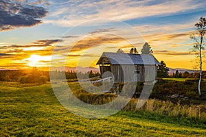 Covered bridge at sunset in Vermont