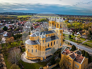 Fot, Hungary - Aerial view of the Roman Catholic Church of the Immaculate Conception on a sunny spring day photo