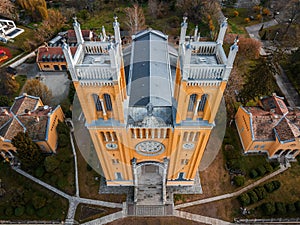 Fot, Hungary - Aerial view of the Roman Catholic Church of the Immaculate Conception (Szeplotlen Fogantatas templom)