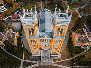 Fot, Hungary - Aerial view of the Roman Catholic Church of the Immaculate Conception (Szeplotlen Fogantatas templom) photo