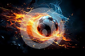 Fotball in action. abstract Soccer ball in flames. Creative sport concept. Art graphic for brochures, flyers, presentations, logo