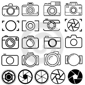 Foto camera icon vector set. photo illustration sign collection. focus symbol. cam logo or mark.