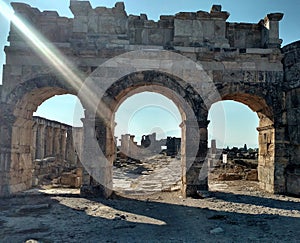 Hierapolis Turkey city in ruins during the morning photo