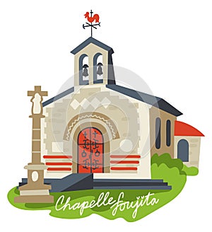 Foujita chapel. Region Champagne-Ardenne, France. Vector isolated illustration with lettering photo