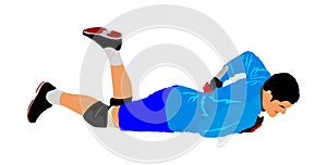 Foul situation, goalkeeper. Injured sportsman on field. Red card. Soccer player vector