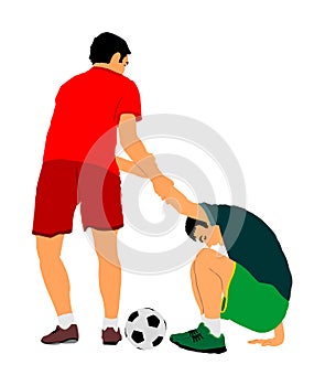 Foul situations and helping the opponent to get up, to stand up.Fair play situation. Isolated poses of soccer players i