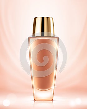 Foundation container mockup, cosmetic bottle package. Foundation beige liquid. Cosmetic makeup.