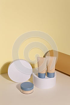 Foundation face make-up samples. Set of cosmetic liquid foundation or bb cream in bottle colour. Make up smears isolated