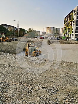 The foundation hole on a construction site, where will be built a block of flats