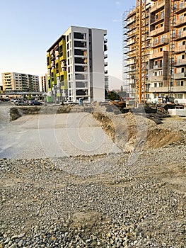 The foundation hole on a construction site, where will be built a block of flats