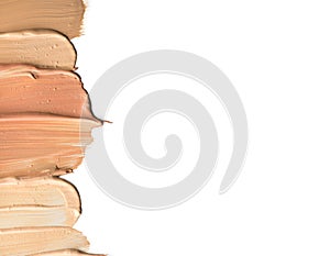 Foundation smuges, face make-up samples. Set of cosmetic liquid foundation or cream in different colour smudge smear strokes