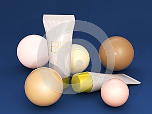 Foundation tube ads template, bb cream bottle mockup. Skin toner 3D illustration