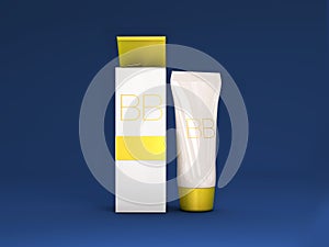 Foundation tube ads template, bb cream bottle mockup. Skin toner 3D illustration