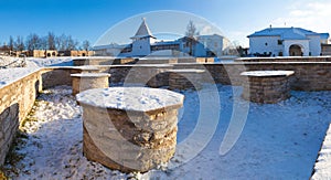 Foundations of medieval churches of the Dovmont town in Pskov