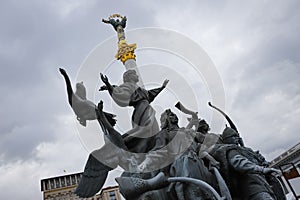 Founders of Kiev Fountain Monument in Maidan Nezalezhnosti in Kiev, Ukraine