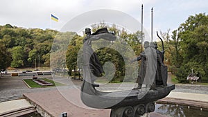 Founders of the Kyiv monument. Aerial view, slow motion. Kiev