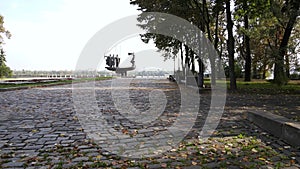 Founders of the Kyiv monument. Aerial view, slow motion. Kiev