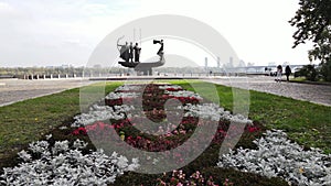 Founders of the Kyiv monument. Aerial view, slow motion. Kiev