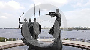 Founders of the Kyiv monument. Aerial view, slow motion. Kiev