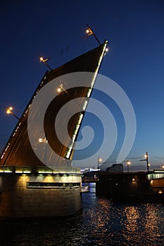 Foundry bridge is a bascule bridge across the Neva river in St. Petersburg. divorced at night for the passage of ships