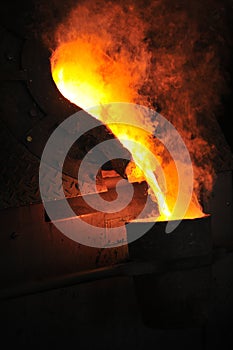 Foundry - molten metal poured from ladle