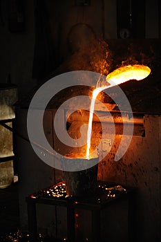 Foundry - Molten metal poured from lathe