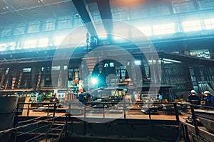 Foundry workshop interior. Typical metallurgical plant. Heavy industry background