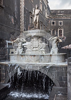 Fountain Amenano in Catania. Sicily, Italy