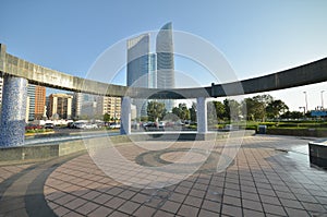 The fountain on the background of skyscrapers in Abu Dhabi