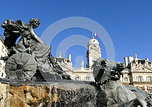 The fountain Bartholdi in the front of the city hall of Lyon