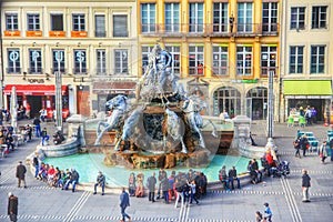 The fountain bathoridi of the terreux square, Lyon old town, France