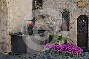 Fountain and beautiful flowers at Lichtenstein Castle