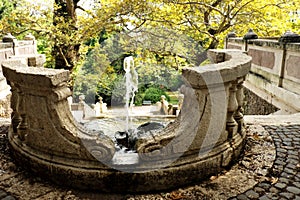 Fountain at the Botanic Garden (Orto Botanico), Trastevere, Rome, Italy.