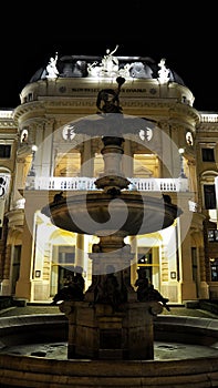 Fountain in the Bratislava middle of the night