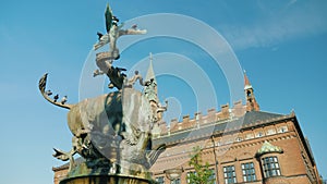 Fountain Bull rent the Dragon in the center of Copenhagen near the town hall