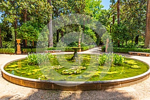 Fountain at Carmen de los Martires gardens in Granada, Spain